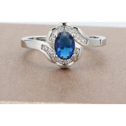 Charm Blue Flower Rings Inlay AAA Cubic Zircon Geometry Jewelry For Women Wedding Engagement Fashion S925 Ring Anniversary Gift