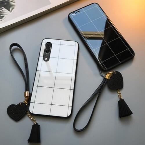 For Samsung A21S A51 71 5G A01 A11 A21 Case Lattice Line Glossy Hard Glass Cover For Samsung A10S A20 A20S A30 A30S A40 A50 A50S