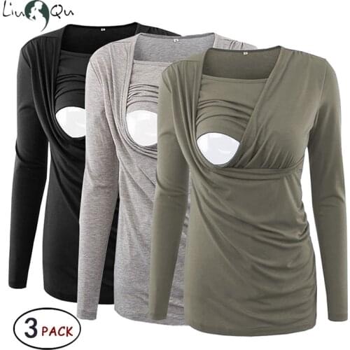 Pack of 3pcs Breastfeeding Maternity Clothes Pregnancy T Shirt Long Sleeve Blouse Women Top Pregnant Women Clothing Plus Size