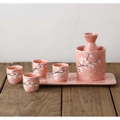 Ceramic Wine Set Sake Pot Flagon Liquor Cup Insulation Spirits Japanese Flower Pattern Bar decoration Household kitchen supplies