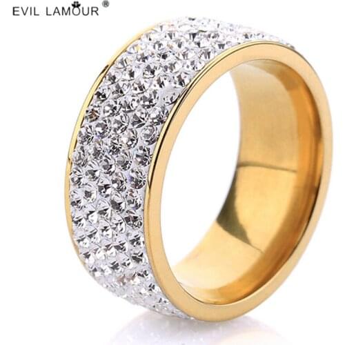 Fashion Five Rows Full Cubic Zirconia Finger Ring Women Jewelry Luxury Titanium Bride Drill Married Couple Accessories