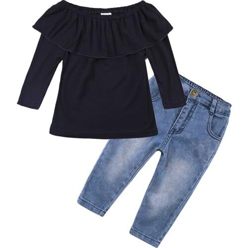 Cotton Toddler Girls Clothes Spring Autumn Kids Girls Clothes Sets Cotton Long Sleeve Tops+Jeans Fashion Children Clothing