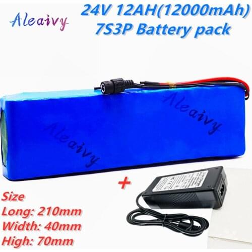 24V Battery 7S3P 29.4V 12Ah Li-ion Battery Pack with 15A Balanced BMS for Electric Bicycle Scooter Power Wheelchair + 2A Charger