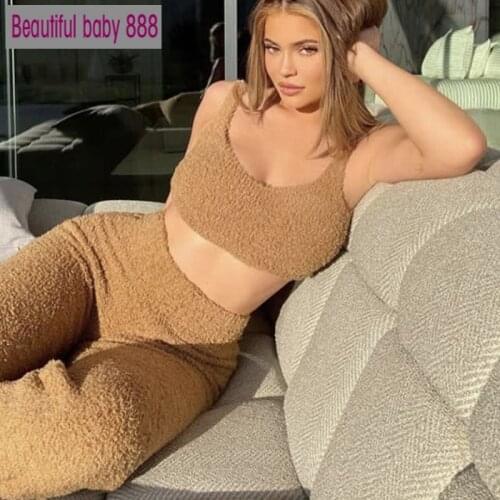 Meqeiss Casual Homewear Outfits Home Suit Fluffy Two Piece Set Lounge Sexy 2 Piece Set Women Sweater knit Set Tank Top And Pants