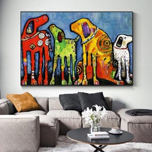 Minimalist Abstract Colorful Dog Wall Art Canvas Painting Nordic Posters and Prints Wall Pictures for Living Home Decor