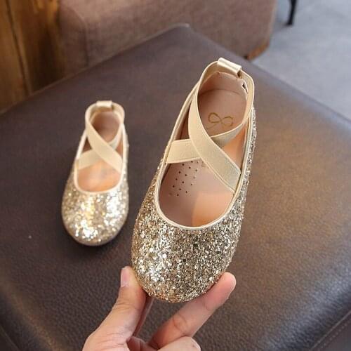 New girls leather shoes round head baby square mouth shoes girls dancing Dance training shoes soft bottom Sequins princess shoes