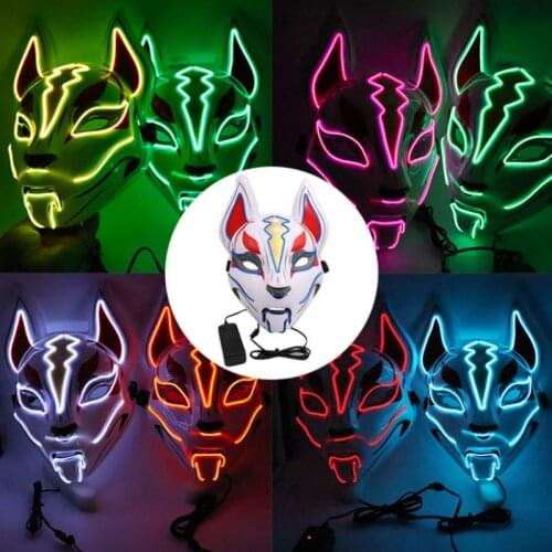 Men Women Halloween Horror Fox Neon Mask EL Wire LED Light Up Full Cat Face Cosplay Costume Festival Party Supplies