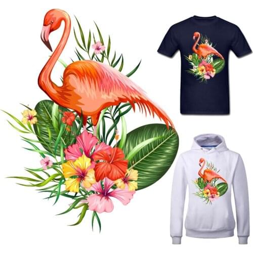Flamingo Patches Flower Stickers on Clothes Iron-on Transfers for Clothing Thermoadhesive Patch Diy Applique for Jackets Dress