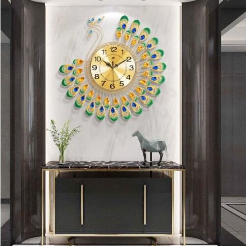 Peacock wall clock European-style living room personality creative fashion clock bedroom silent art luminous quartz clock