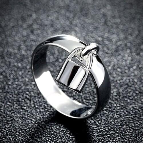 NEW 925 Sliver Fashion Jewelry LOCK Smooth Round Ring For Super Women Wedding Party Anniversary Accessories Proto-Puck
