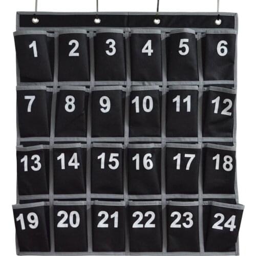 Numbered Classroom Pocket Chart for Cell Phones and Calculator Holder Hanging Wall over Door Organizer for Teacher (24 Pockets)