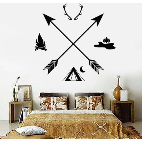 Hunting Club Vinyl Wall Decal Tribe Hunter Camping Arrows Ethnic Style Wall Stickers for Home Decor Accessories Removable Z307