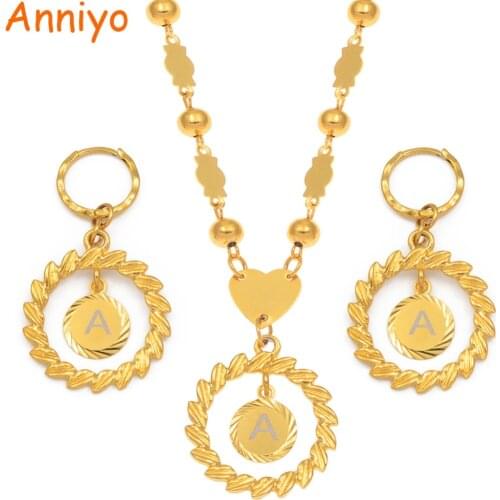 Anniyo A-Z Letters Pendant Necklaces sets Women Girls English Initial Alphabet Ball Bead Chains Marshall Hawaii Jewelry #192606