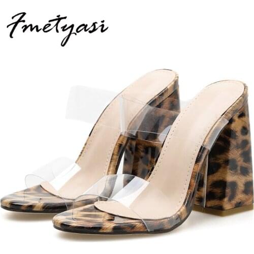 Women High-heeled Sandals Leopard Transparent Front Strap Fashion Super High Heel Ladies Shoes Summer Sandals Pointed Toe