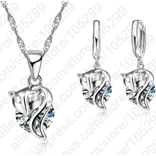 Sexy Ladys Party Wedding Jewelry Gifts 925 Sterling Silver Cubic Zircon Fox Pendant Jewelry Sets