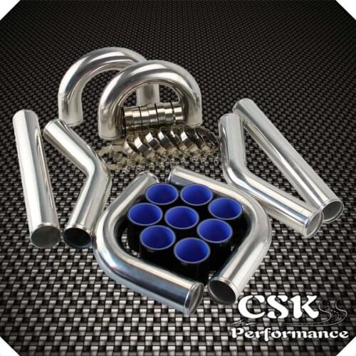 TURBO INTERCOOLER PIPE 2" CHROME ALUMINUM PIPING PIPE TUBE+T-CLAMPS+SILICONE HOSES RED/BLACK/BULE