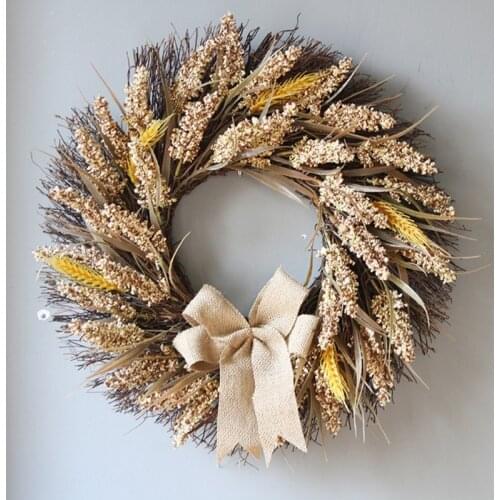 Front Door Wreath Harvest Wheat Ears Grain Garland for Wedding Wall Home Farmhouse Thanksgiving Decor