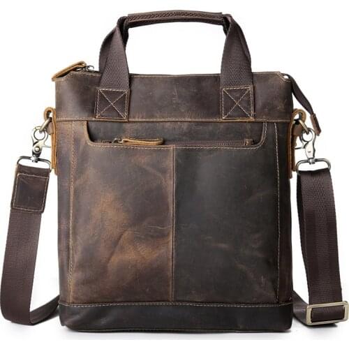 Nesitu High Quality Vintage Brown Genuine Crazy Horse Leather Mens Briefcase Portfolio Male Shoulder Messenger Bags M5803