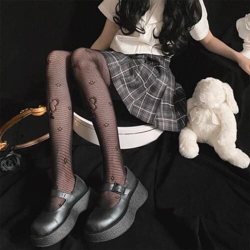 Japanese Hot Girl Fishnet Socks Bowknot Hollow Out Black Sweet Teen Girl Sexy Stockings Women Leggings