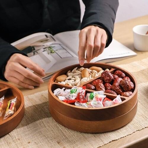 Solid Wood Dried Fruit Storage Box Home Coffee Table Trays Sunflower Snack Plates Compartment Storage Tray Wooden Candy Box