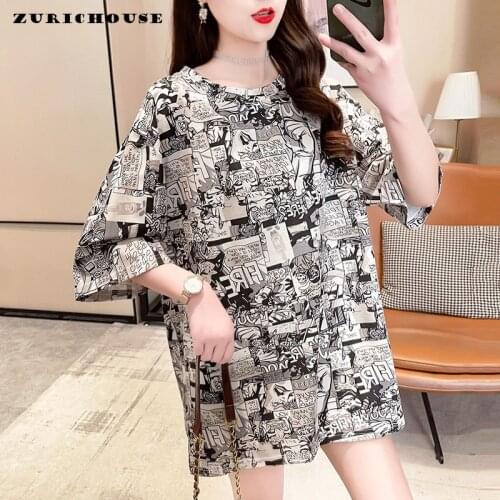 ZURICHOUSE Harajuku Comics T-shirt Women Short Sleeve O-neck Fashion Graffiti Letter Print Summer Oversized Tee Shirt Tops