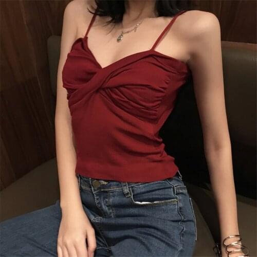 Women Fashion Solid Camis T Shirt Spring Summer Casual Backless Ladies Wrinkle Tops Tee Shirts Elegant V-neck Short Style Tops