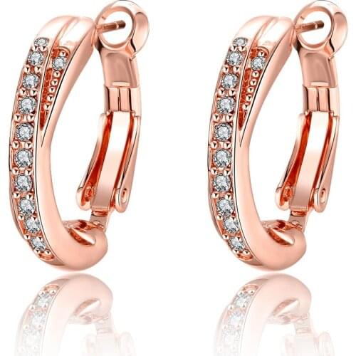 ZEMIOR Rose Gold Clip Earrings For Women Round 5A Clear Cubic Zircon Female Earring Anniversary Fashion Jewelry Gift On Sale