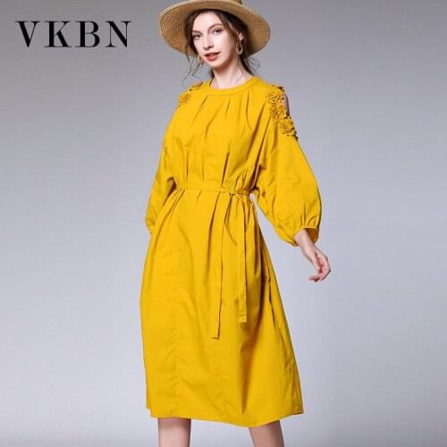VKBN 2021 Spring and Summer Elegant Dress Women Lantern Sleeve Plus Size Lace Maxi Dresses for Women