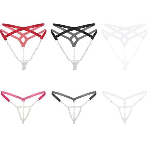 Women Sexy Mini Lingerie Pearl G-String Stretchy Low Rise T-Back Open Butt Stretchy Briefs Female Erotic Underwear Nightwear