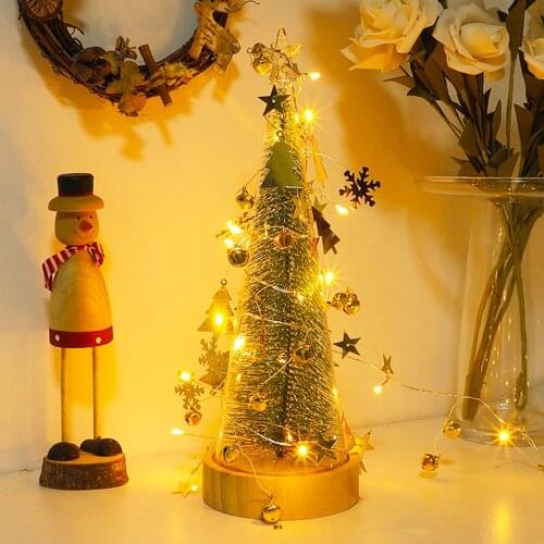 Golden Christmas Tree Snowflake String Light With 2m 20LED Bell Star Battery Power Twinkle Light Copper Wire Decorative Lamp