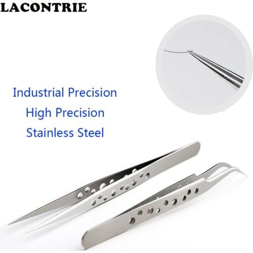 1/2pcs Eyebrow Tweezers Industrial Precision Stainless Steel False Eyelash Extension 3D High Precision Anti Acid Tweezers Set