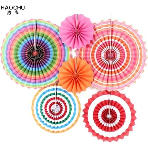 1 Set 6Pcs Colorful Wheel Hanging Paper Fan 8/12/16 inch Mixed Size for Baby Shower Birthday Wedding Party Home Wall Decoration