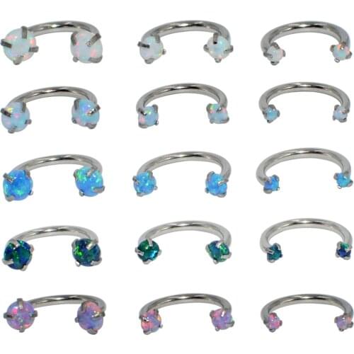 1 PC Surgical Steel Opal Aurora Zircon Circular Bead Ring with Internally Thread Horseshoe Ear Tragus Cartilage Earring
