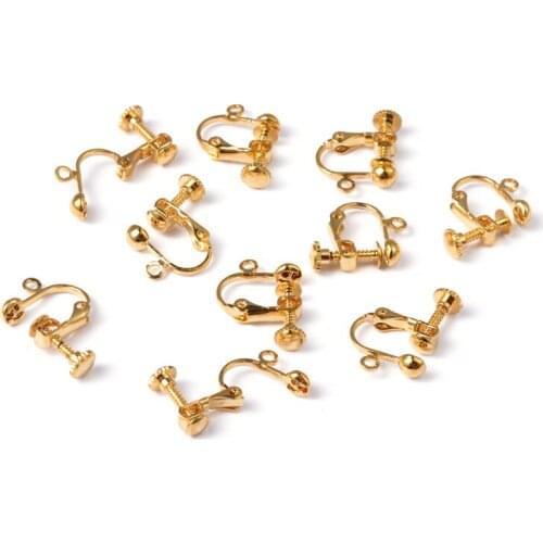 10pcs Brass Clip-on Earring Findings, for non-pierced ears, Golden/Platinum Color,Nickel Free 17x13.5 mm Hole: about 1.2mm F70