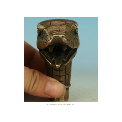100% bronze Pure Copper Brass Grandpa Good Lucky Chinese Bronze Handmade Carved Snake Collect Statue Walking Stick Head