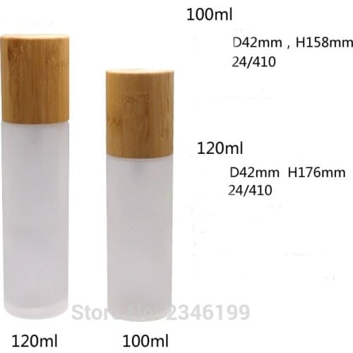 100ml 120ml 10pcs/lot Empty Frosted Glass Lotion Pump Bottle, DIY Matte Cosmetic Emulsion Container with Bamboo Cap, Makeup Tool