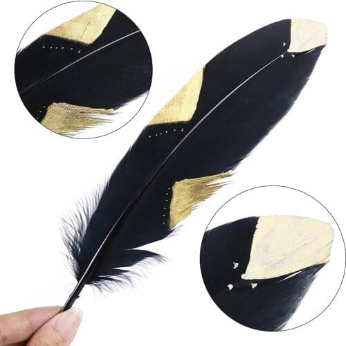 15pcs Printing Gold Goose feather Black Duck Feathers 15-20CM/6-8 inch Wedding Dresses Hats Pen Decorative Plumes for crafts