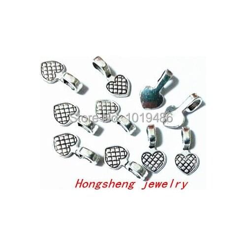 16x8mm 200Pcs /lot ancient silver heart Tone Glue On Bails pinch bails Free shipping
