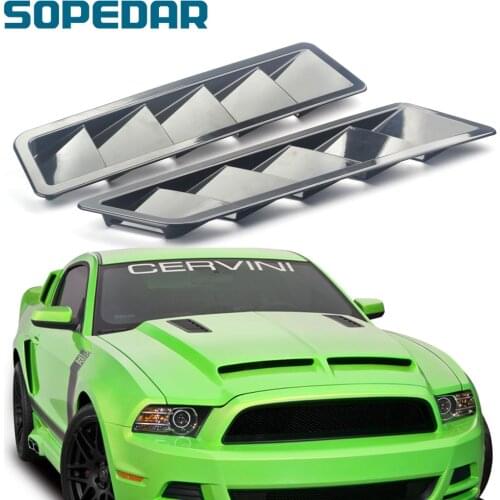 SOPEDAR 2PCS Universal Car Engine Hood Air Intake Panel ABS Cooling Bonnet Hood Vent Louver Trim Heat Dissipation Black Carbon