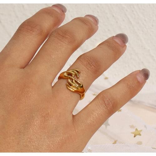 2021 Hiphop New Design Stainless Steel Gold Plated Gesture Rings For Women Creative Funny Jewelry Gold Party Ring