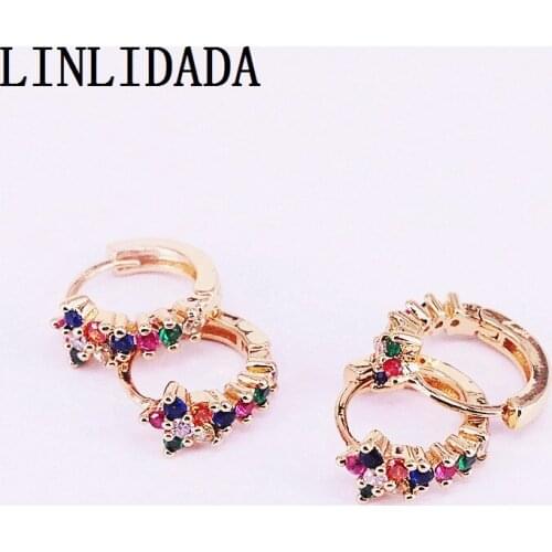 6Pairs,New Multicolor Zircon Fashion Earrings cz micro pave gold color Party Jewelry earrings