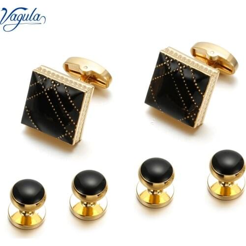 VAGULA New Cufflinks Studs in 6PCS Black Enamel Gemelos Copper Tuxedo Collar Stud Set Bonito Men Jewelry 407