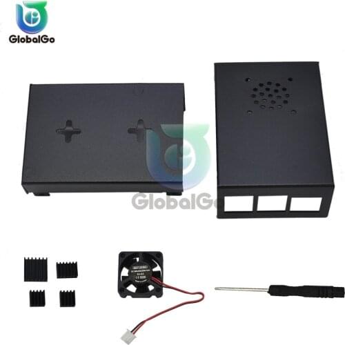 Aluminum Cooler Heatsink Heat Sink Radiator Cooling Fans Cable For Raspberry pie 4 Metal V1 Protective Shell Case Box