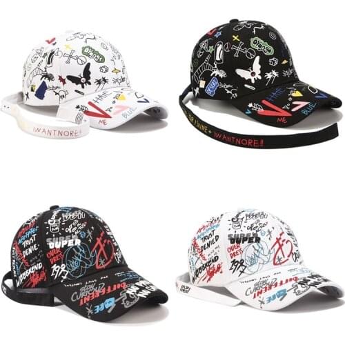GD concert with the same paragraph white graffiti baseball cap men and women new fashion long section strap cap summer sun hat