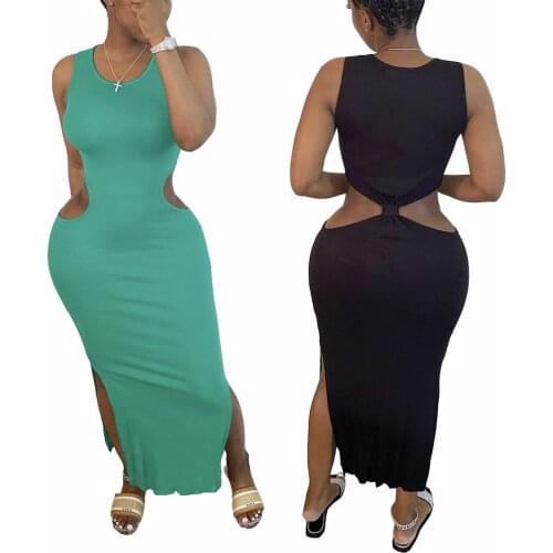 BKLD Women Dress Summer Clothes 2020 New Sleeveless Bodycon Dresses For Women Sexy Hollow Out Split Party Club Dress Female