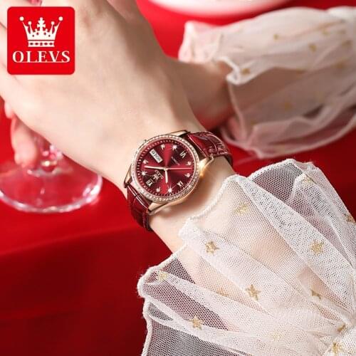OLEVS 2021 new ladies watch fashion casual belt watch luxury rhinestone ladies mechanical watch calendar dress watch Reloj mujer