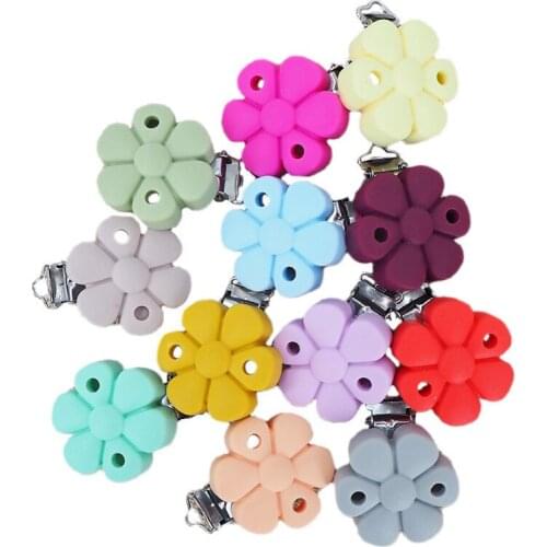 Chenkai 10PCS Flower Shape Baby Silicone Clip BPA Free DIY Infant Necklace Pendant Sensory Nursing Pacifier Teething Cilps Toys