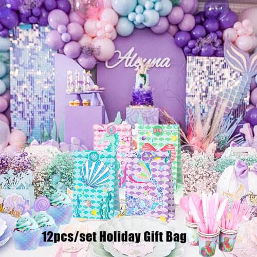 Baby Girl Mermaid Party Decoration Cute Mermaid Tail Hippocampus Scallop Gift Bags Set Mermaid Birthday Party Deco Baby Shower