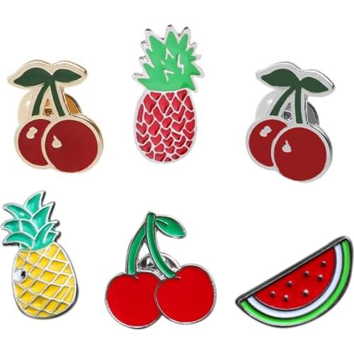 Enamel Brooches Pins Cute Cartoon Fruits Pineapple Watermelon Cherry Clothes Coat Pins Bag Button Badge Jewelry Homme Kids Gifts