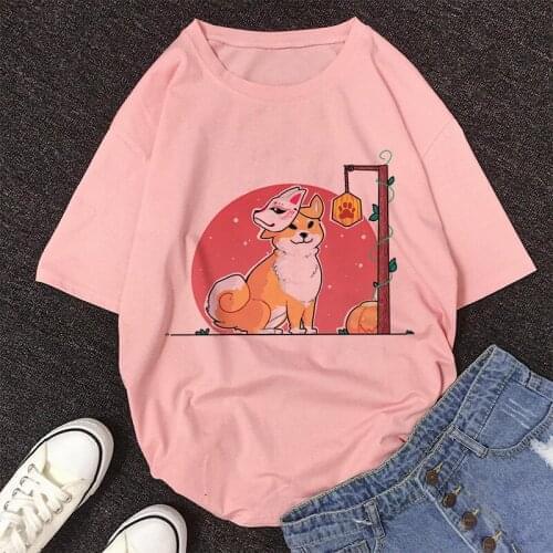 Kawaii Cute Shiba Inu Doge Print T-Shirt Women Aesthetic Harajuku T Shirt 2021 New Summer Korean Streetwear Chic Casual Tops